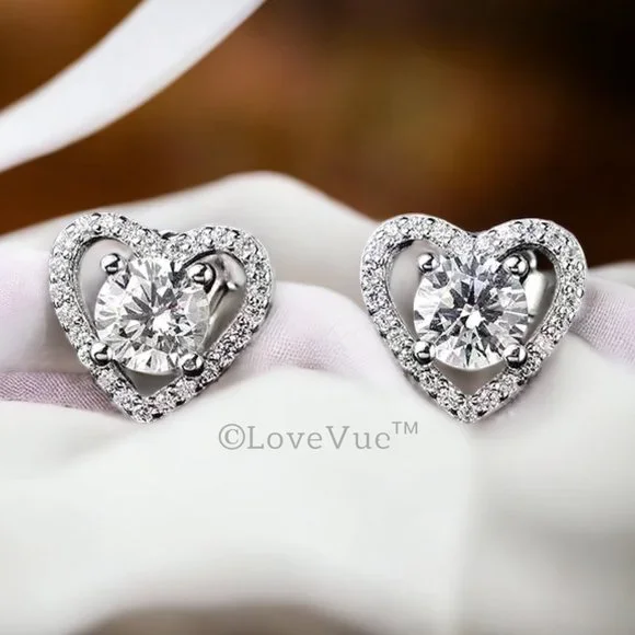 Certified 1ct. t.w. Diamond Heart Frame Halo Stud Earrings VVS1 GRA Certified - Picture 5 of 16